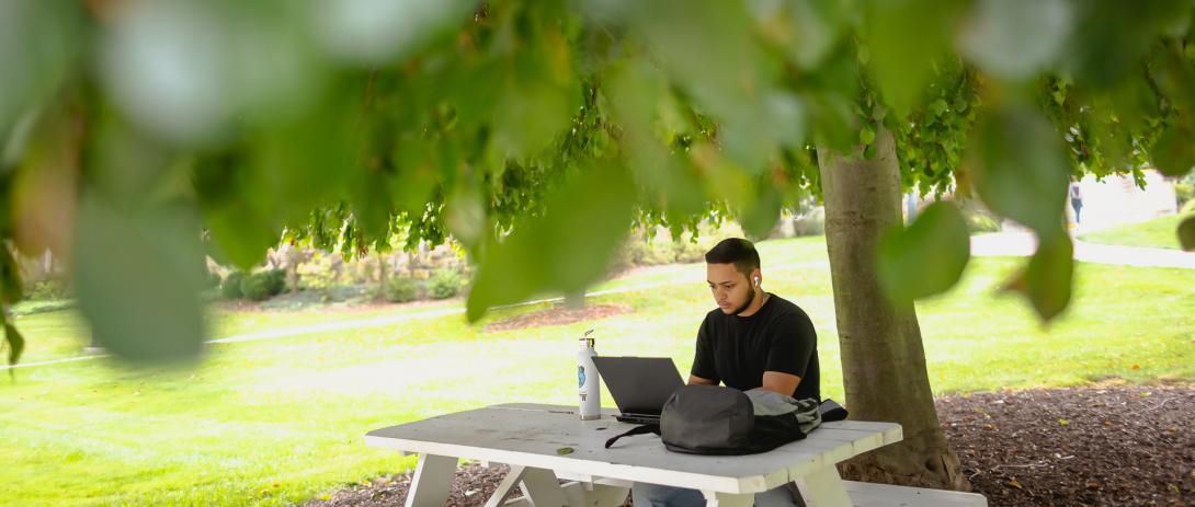 Student Studying Outside Picnic Table